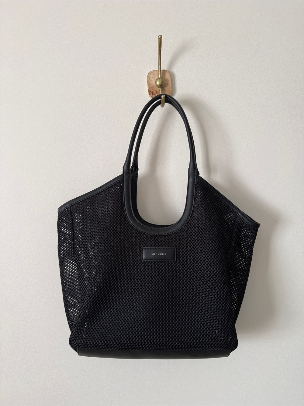 Amy Black Mesh Tote with Vegan Leather Handles by Alf The Label